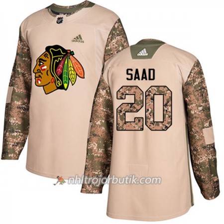 Män Ishockey Chicago Blackhawks Tröja Brandon Saad 20 Adidas 2017-2018 Camo Veterans Day Practice Authentic